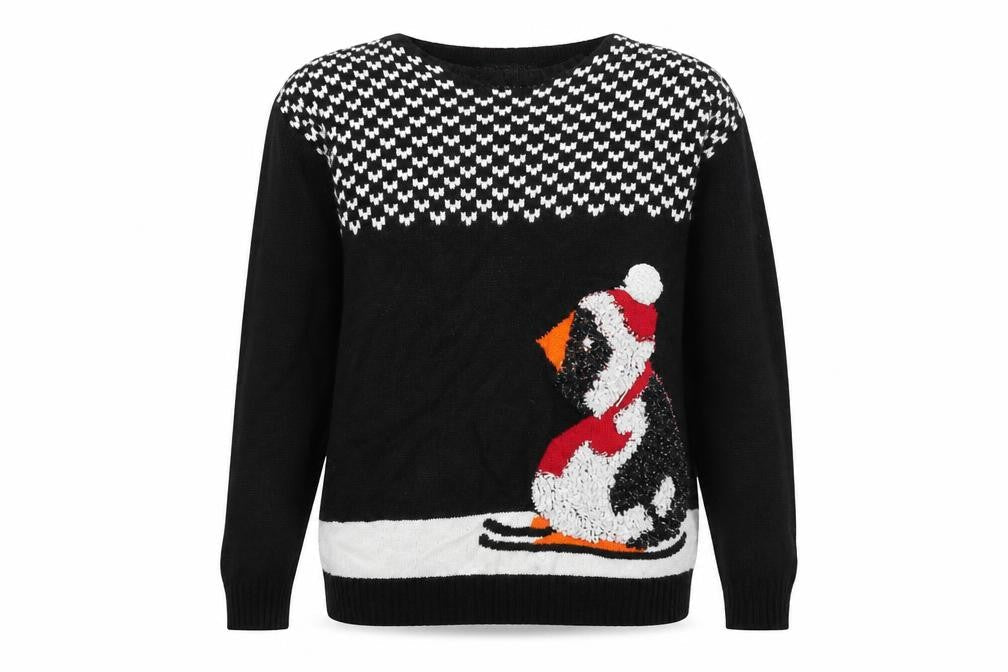 Moda Womens Black  Knit Pullover Jumper Size M  - Christmas Jumper
