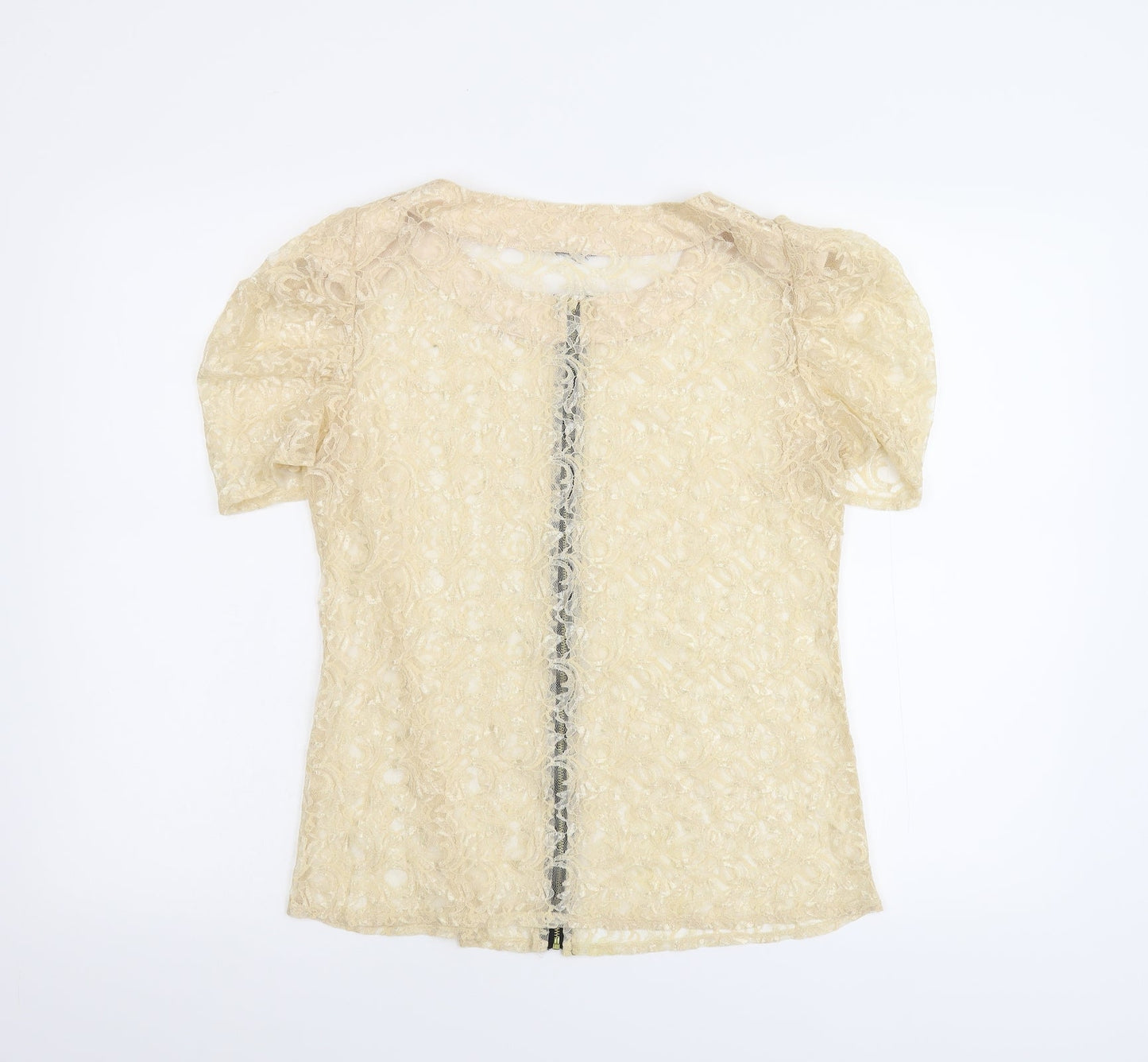 Preworn Womens Beige Floral Lace Basic Blouse Size M