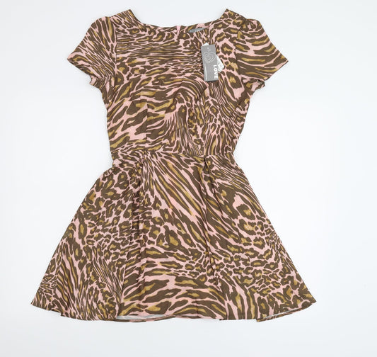 Love Womens Multicoloured Animal Print  Skater Dress  Size S