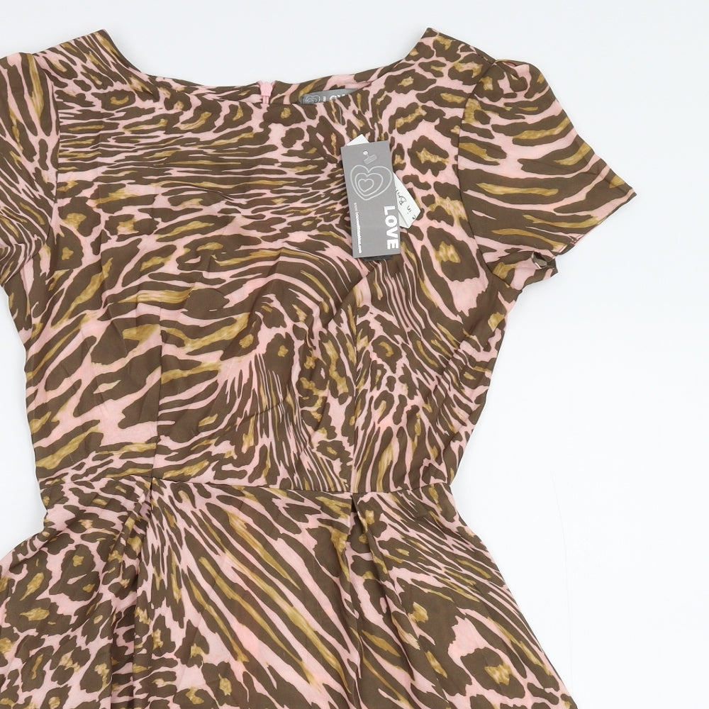 Love Womens Multicoloured Animal Print  Skater Dress  Size S