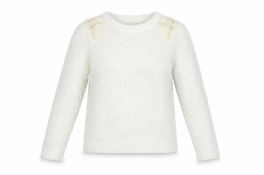 Dorothy Perkins Womens White   Pullover Jumper Size 8  - beads on shoulders