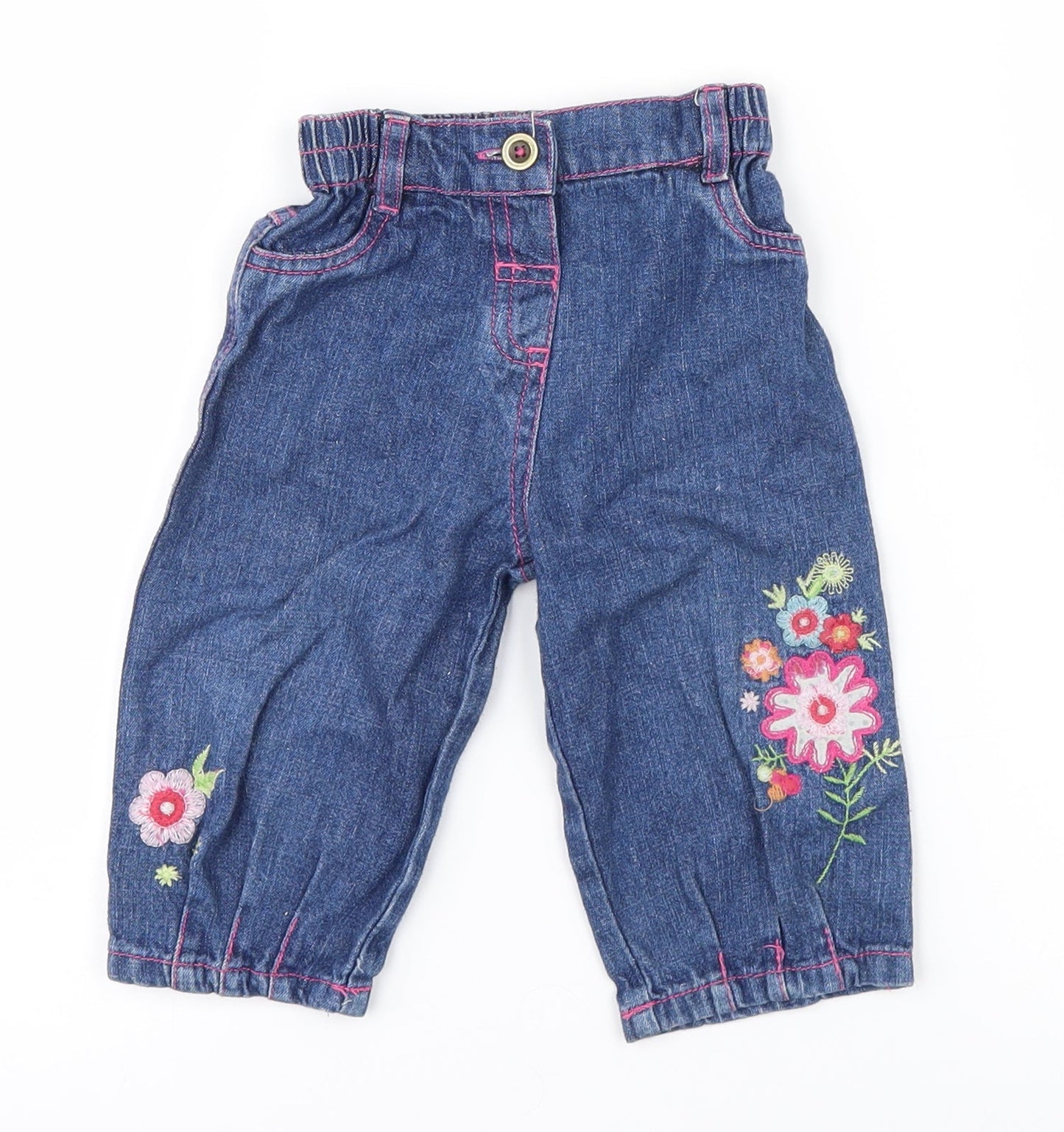 no brand Girls Blue Floral Denim  Jeans Size 6-9 Months