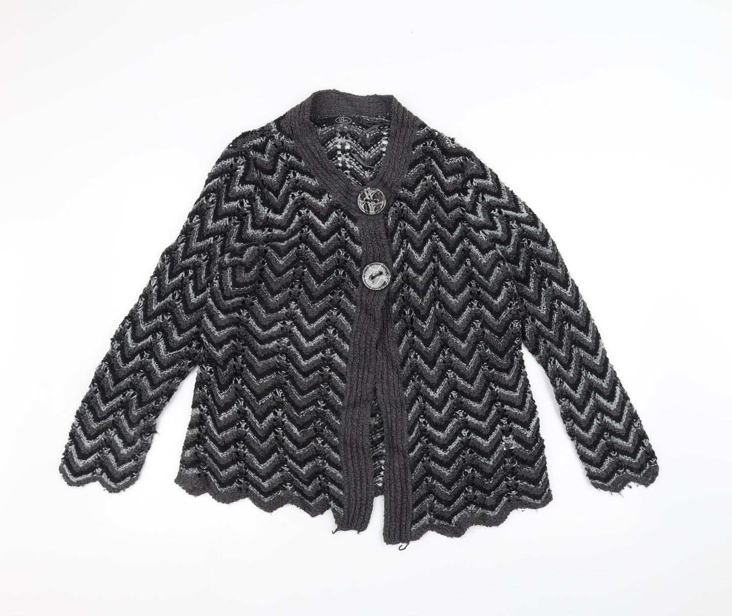 BM Womens Black Striped Knit Jacket Coatigan Size M