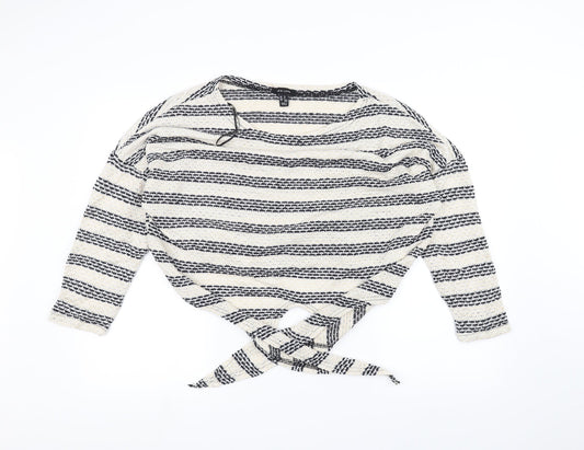 New Look Womens White Striped Knit Pullover Jumper Size M