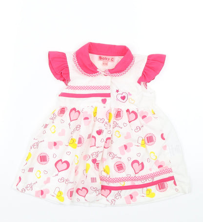 Front view of Baby C Baby Pink Shift, size 12-18, Months - Hearts