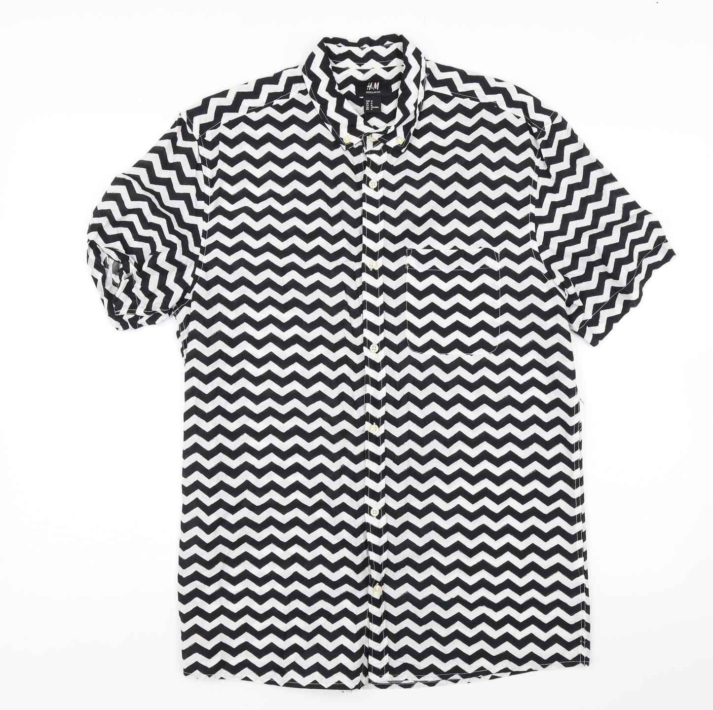 H&M Womens Black Striped  Basic Button-Up Size M