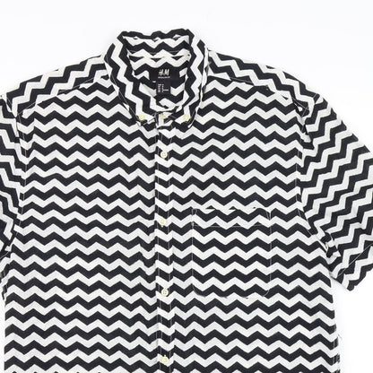 H&M Womens Black Striped  Basic Button-Up Size M