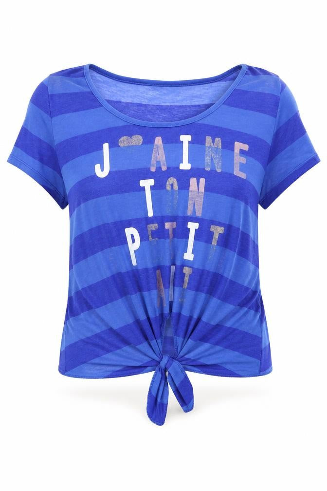 Denim & Co. Womens Blue Striped  Basic T-Shirt Size 10