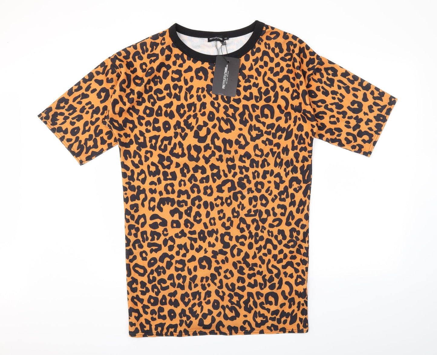 PRETTYLITTLETHING Womens Orange Animal Print  Basic T-Shirt Size M