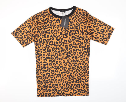Preloved PRETTYLITTLETHING Womens Orange Animal Print  Basic T-Shirt Size M - Front