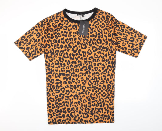 PRETTYLITTLETHING Womens Orange Animal Print  Basic T-Shirt Size M