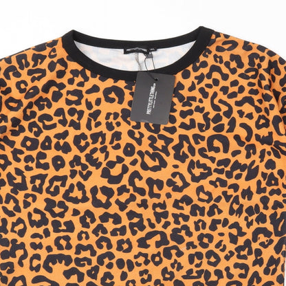 Preloved PRETTYLITTLETHING Womens Orange Animal Print  Basic T-Shirt Size M - Detail