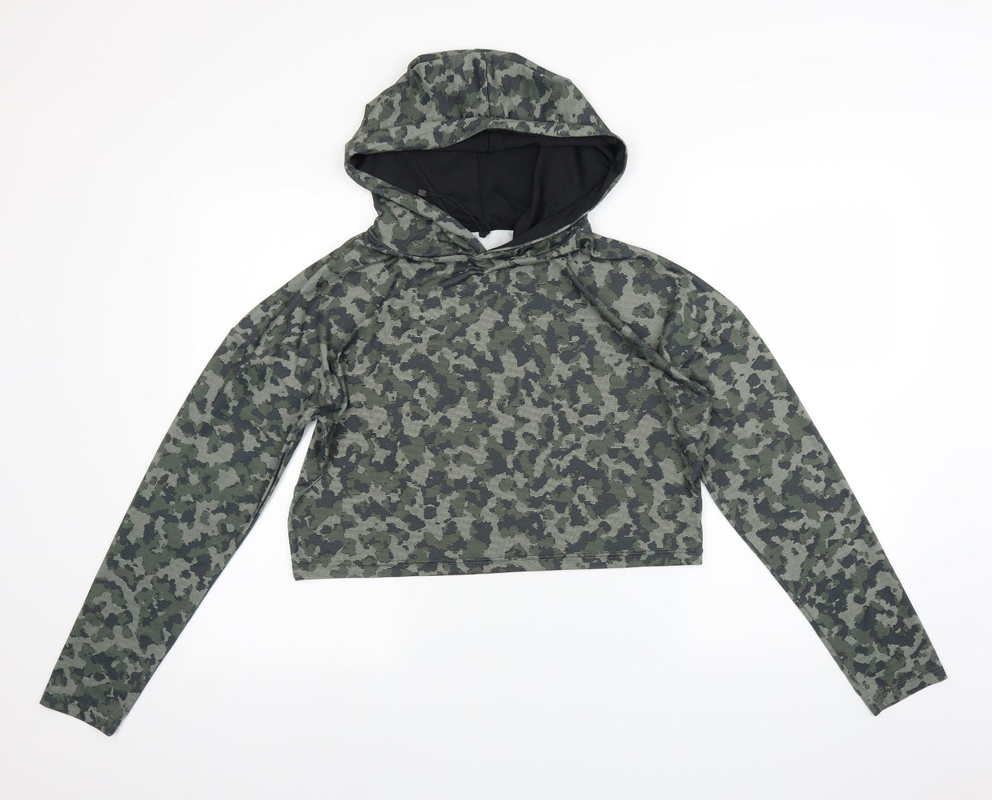 Atmosphere Womens Green Camouflage  Pullover Hoodie Size 12  - Cropped