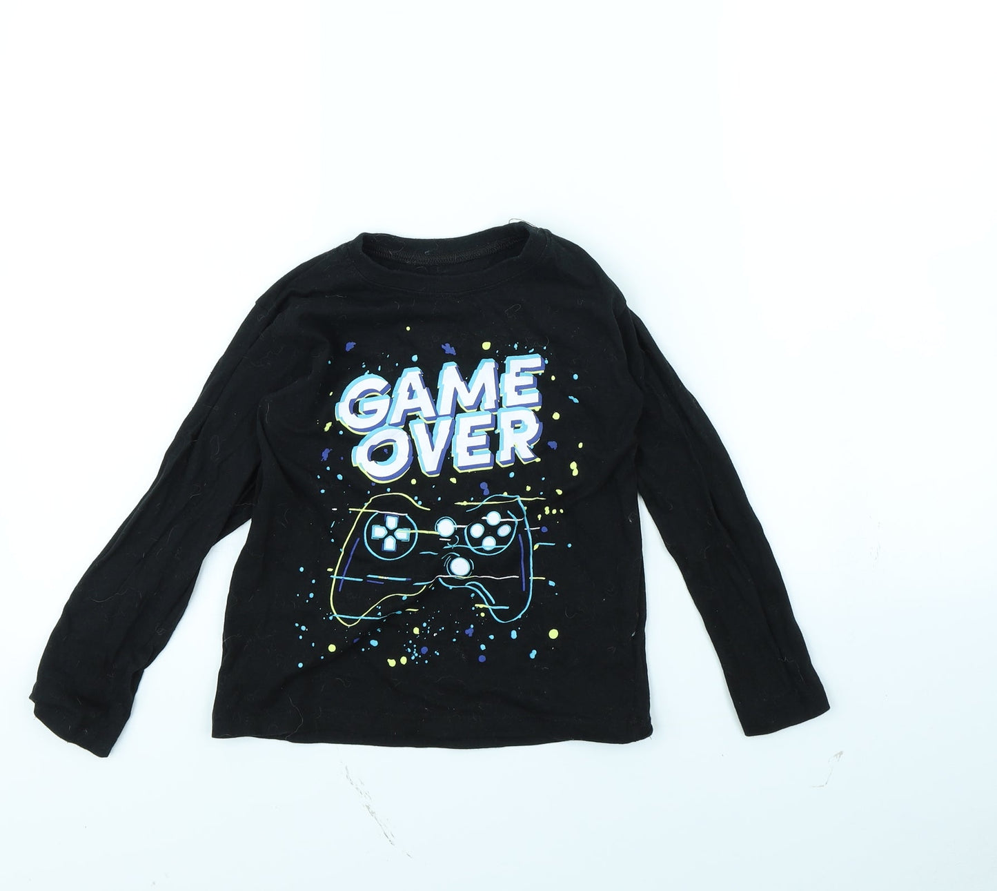 Preworn Boys Black   Basic T-Shirt Size 6 Years  - Game Over