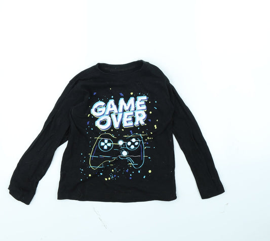 Preworn Boys Black   Basic T-Shirt Size 6 Years  - Game Over