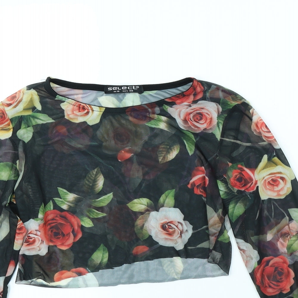 Select Womens Black Floral  Basic Blouse Size 10