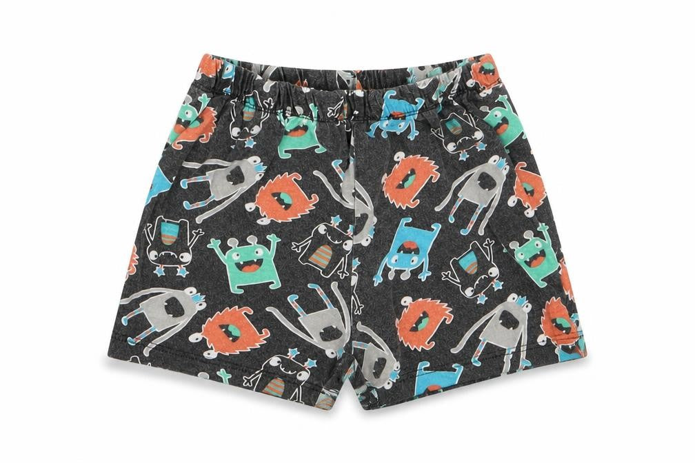 Preworn Boys Black Animal Print  Sweat Shorts Size 2 Years - monster