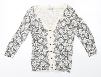 Preloved H&M Womens White Floral  Cardigan Jumper Size S - Front