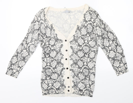 H&M Womens White Floral  Cardigan Jumper Size S