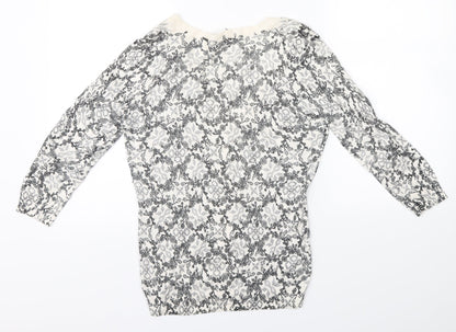 Preloved H&M Womens White Floral  Cardigan Jumper Size S - Back