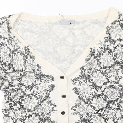 Preloved H&M Womens White Floral  Cardigan Jumper Size S - Detail