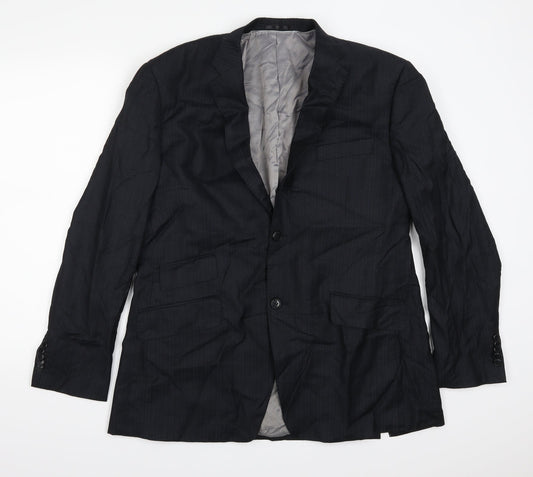 Fascino Mens Blue Striped  Jacket Suit Jacket Size 42