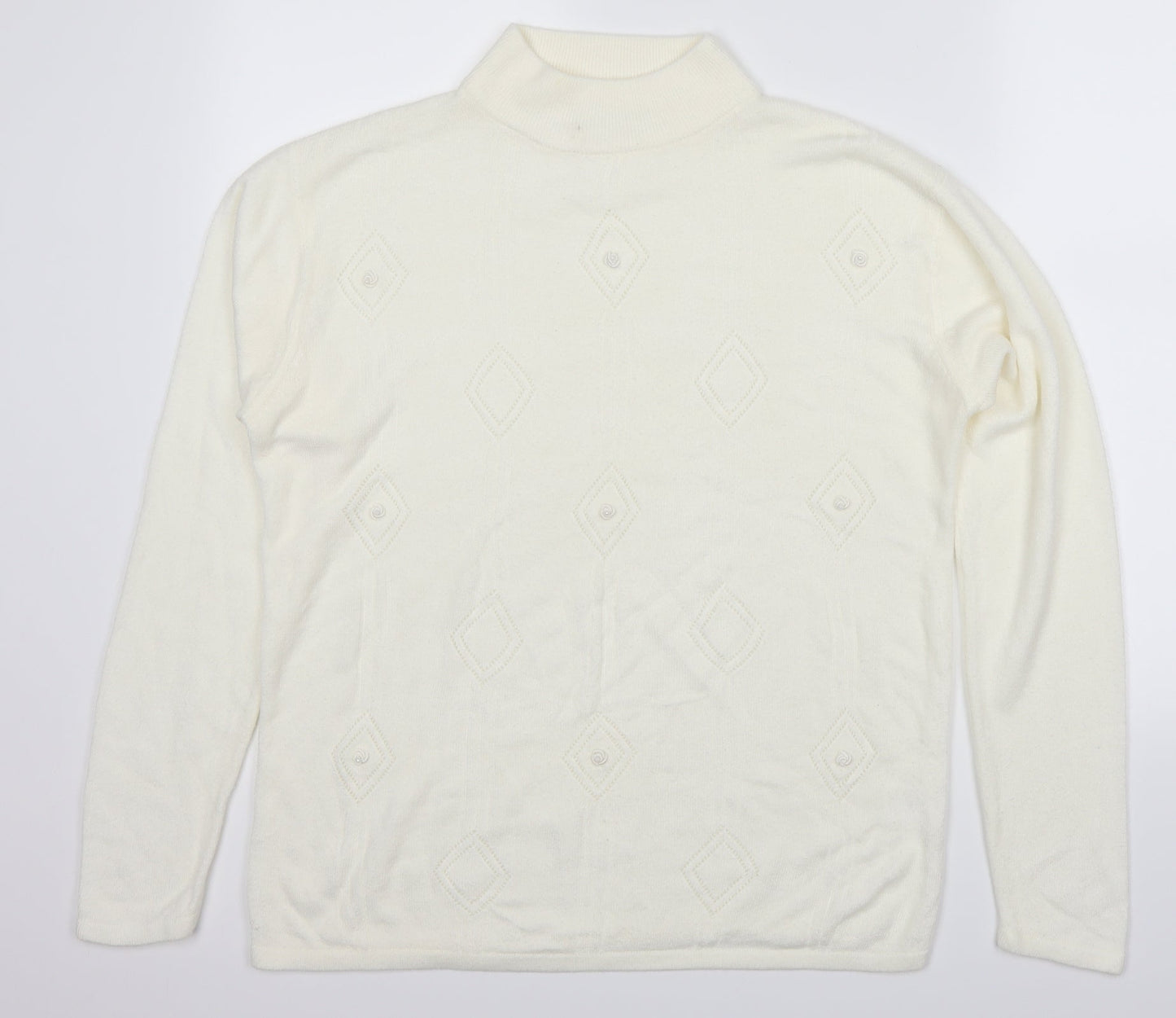 Bonmarché Womens White Argyle/Diamond  Pullover Jumper Size S