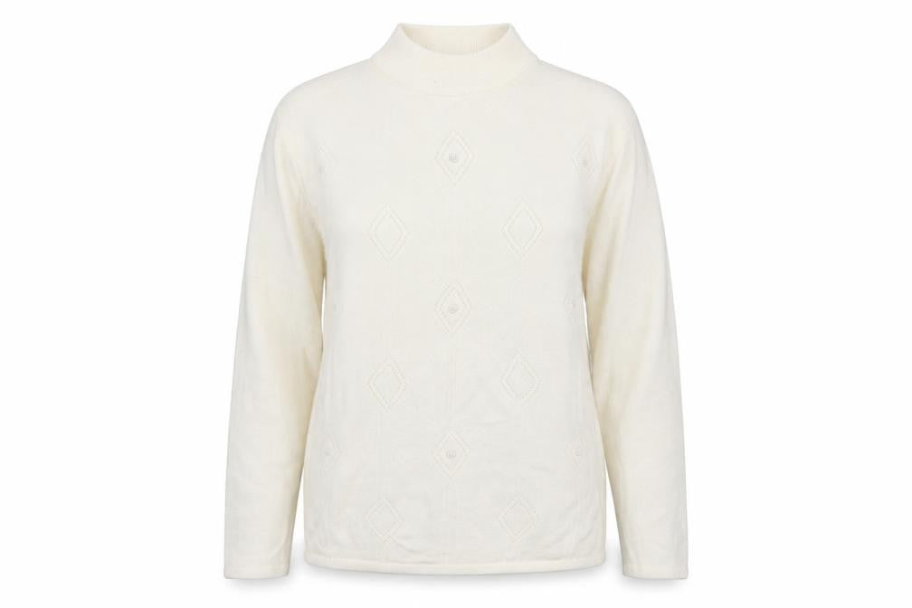 Bonmarché Womens White Argyle/Diamond Pullover Jumper Size S