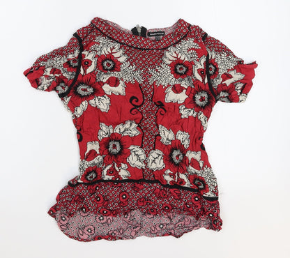 Warehouse Womens Red Floral  Basic T-Shirt Size 10