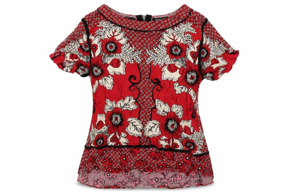 Warehouse Womens Red Floral  Basic T-Shirt Size 10