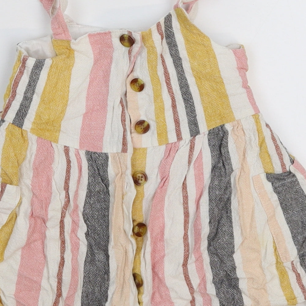 Primark Girls Multicoloured Striped  Pinafore/Dungaree Dress  Size 18-24 Months