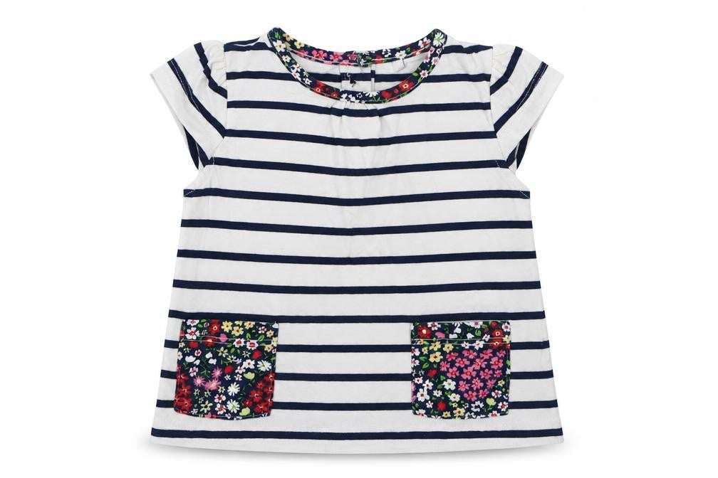 TU Girls White Striped  Basic T-Shirt Size 3-6 Months