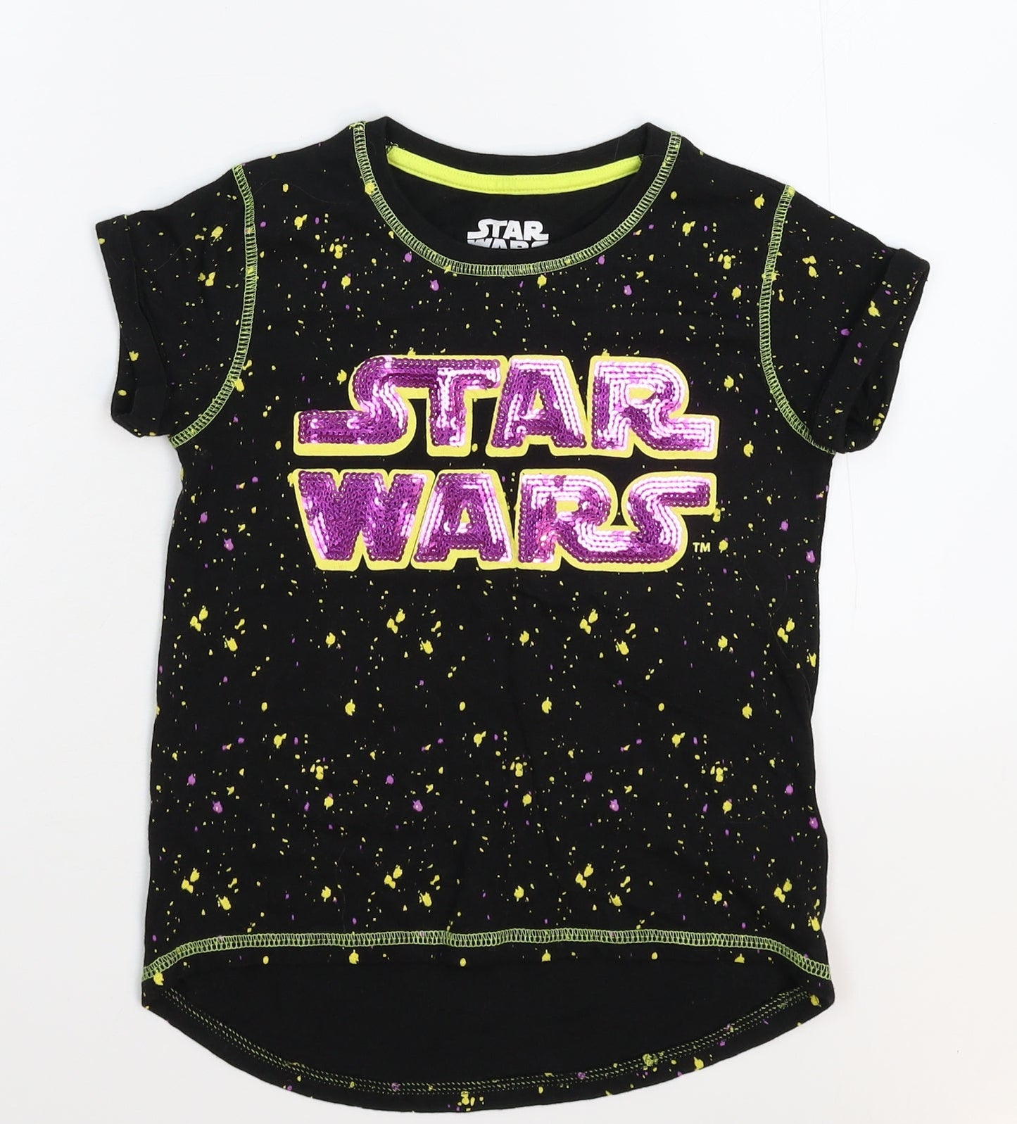 Star Wars Girls Black Spotted  Basic T-Shirt Size 7 Years