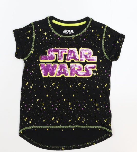 Star Wars Girls Black Spotted  Basic T-Shirt Size 7 Years