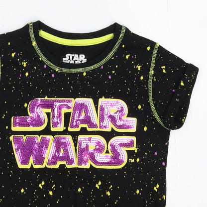 Preloved Star Wars Girls Black Spotted  Basic T-Shirt Size 7 Years - Detail