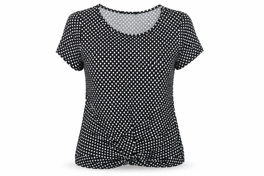 Mia Moda Womens Black Polka Dot  Basic T-Shirt Size 14