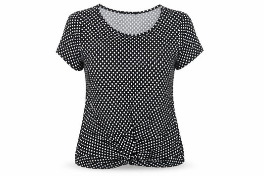 Mia Moda Womens Black Polka Dot  Basic T-Shirt Size 14