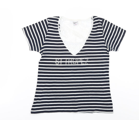 FANTASY SYLE Womens Black Striped  Basic T-Shirt Size 2XL  - lace back
