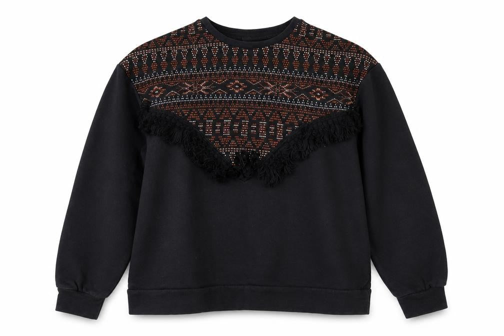 pull & Womens Black Geometric  Pullover Sweatshirt Size M