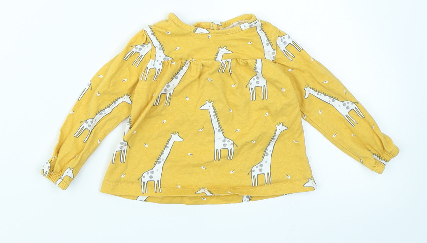 TU Girls Yellow   Basic T-Shirt Size 0-3 Months  - giraffe