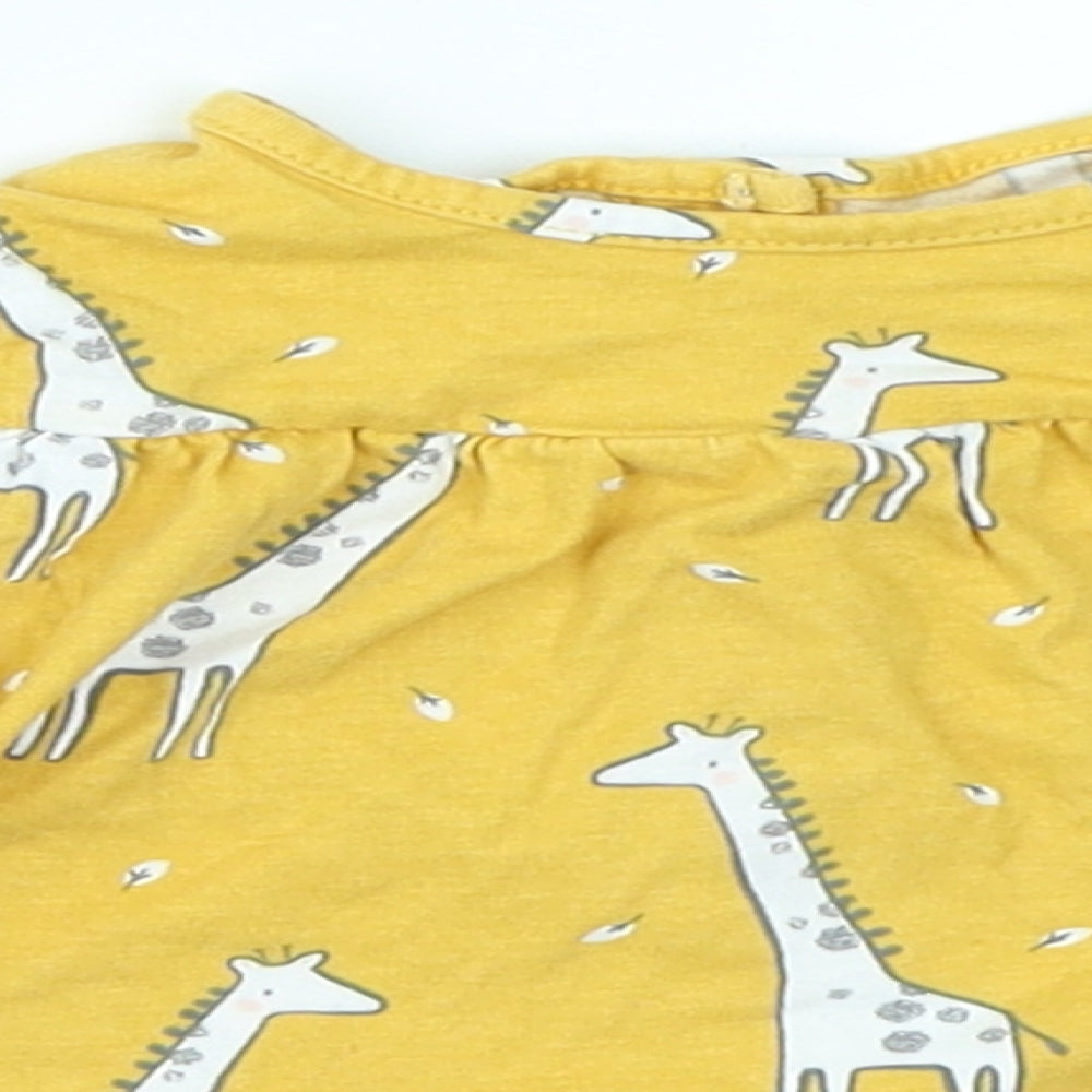 TU Girls Yellow   Basic T-Shirt Size 0-3 Months  - giraffe