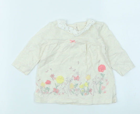 George Girls Beige Floral  Basic T-Shirt Size 0-3 Months  - Bambi