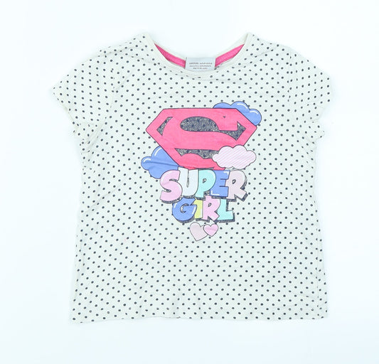 Supergirl Girls White Spotted  Basic T-Shirt Size 6 Years  - Supergirl