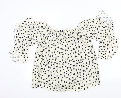 Preloved Preworn Womens Beige Polka Dot  Basic Blouse Size L  - Frill Detail - Back