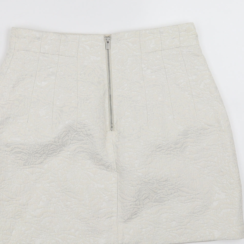 H&M Womens White Floral  A-Line Skirt Size 12