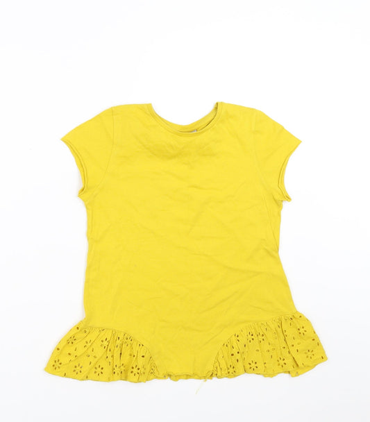 Matalan Girls Yellow   Basic T-Shirt Size 10 Years  - crochet detail