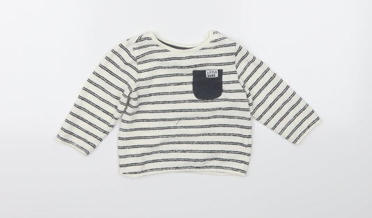 F&F Boys White Striped  Basic T-Shirt Size 6-9 Months