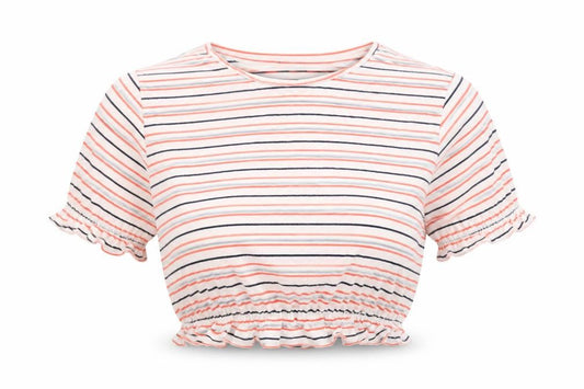 Primark Womens White Striped  Cropped T-Shirt Size 2XS