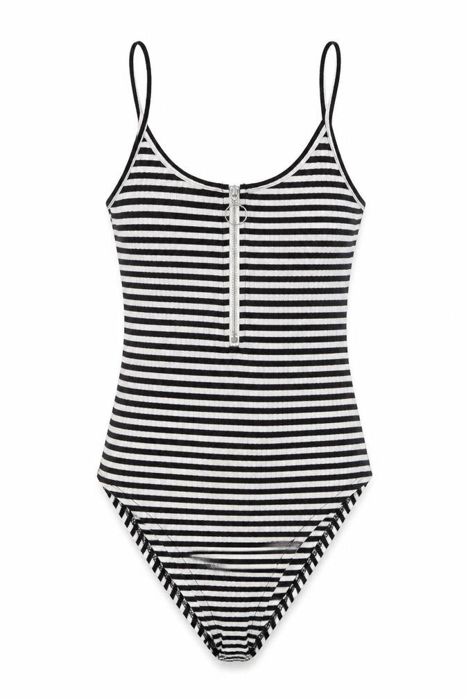 Primark Womens Black Striped  Bodysuit One-Piece Size 6