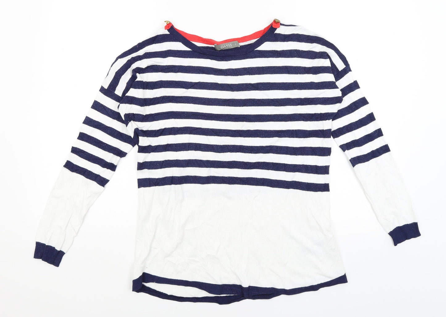 Oasis Womens White Striped  Basic T-Shirt Size S